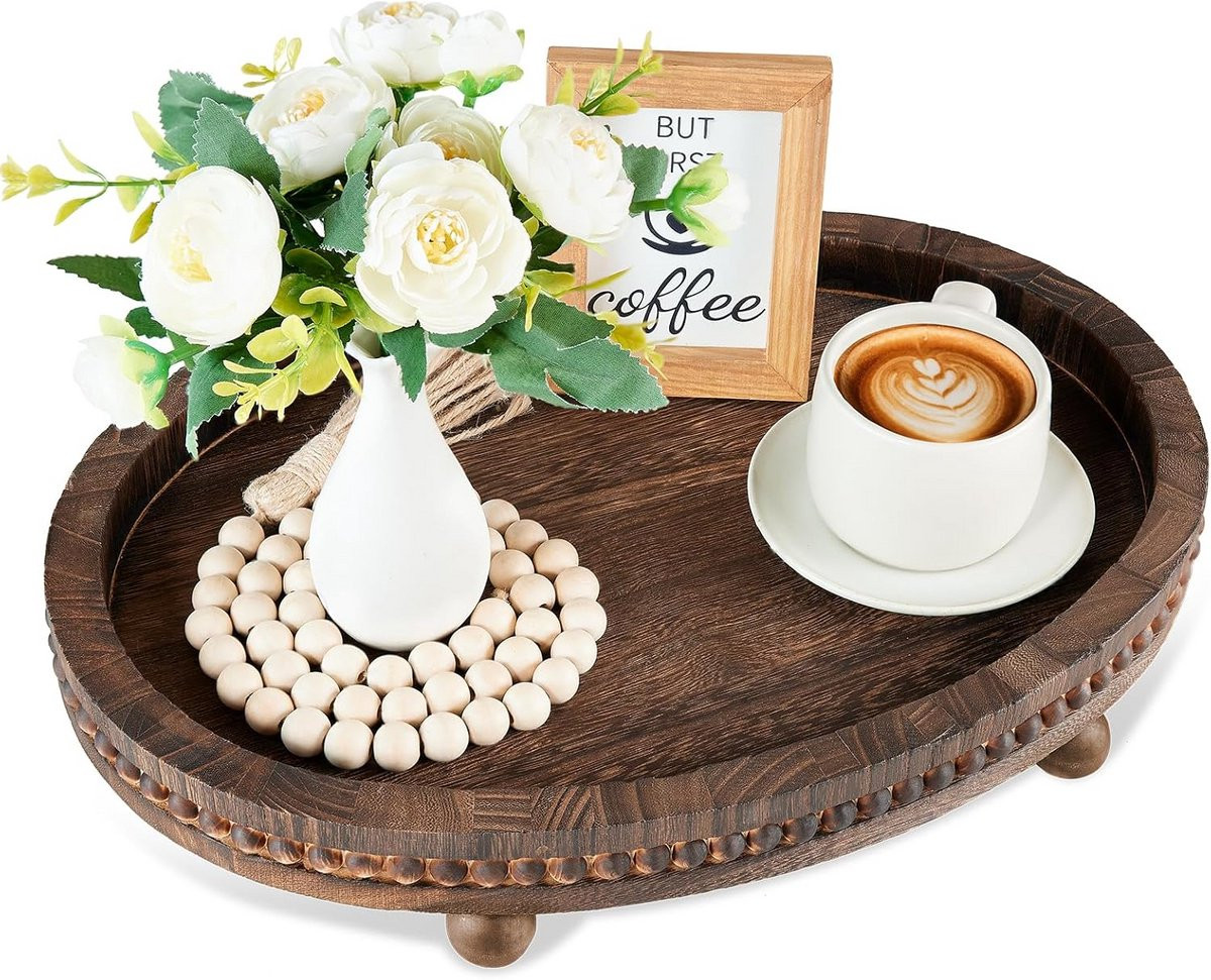 Ovaal Houten Dienblad met Kralen - Decoratief voor Salontafel of Eettafel