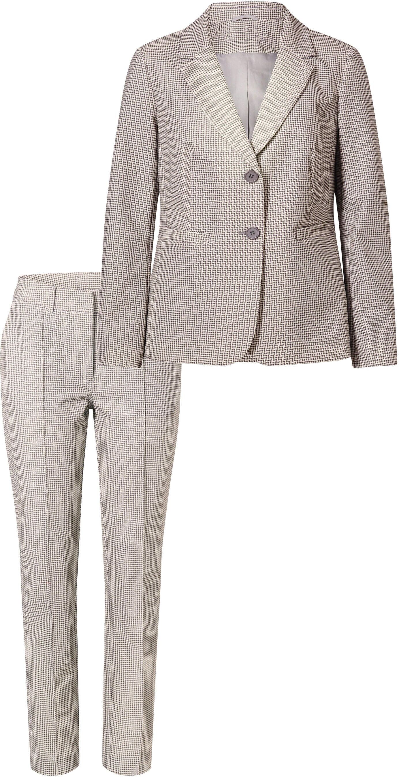 Business-Kostüm HEINE "Hosenanzug Hosenanzug im Pepita-Dessin", Damen, Gr. 40, beige (ecru, grau pepita), Elegant, Kostüme Business-Kostüm