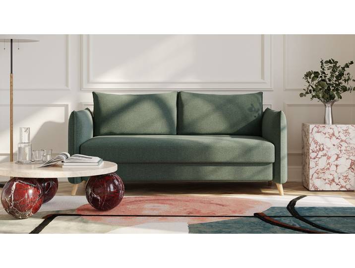 BRUNO Schlafsofa 160cm in Grün Pillow stabiles Massivholz & Boxspringkomfort