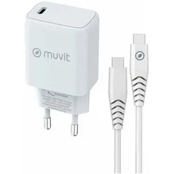 Muvit For Change Pack Chargeur Secteur Pd 20w + Cable USB C/Usb C Blan (20 W), USB Ladegerät, Weiss
