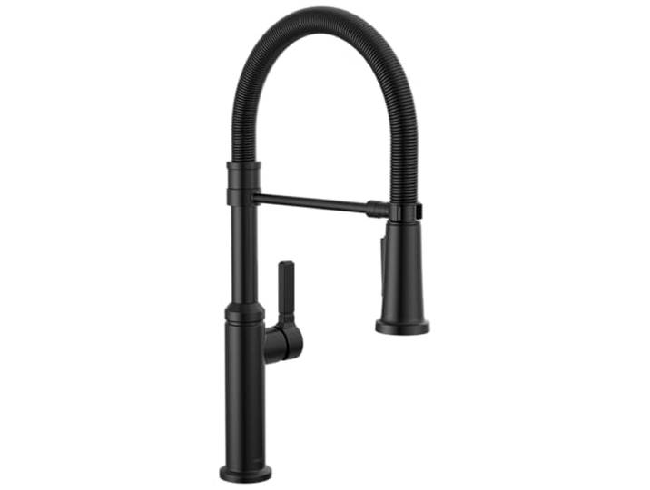Delta Rhett Pro, kommerzieller Stil, Küchenarmatur mit herausziehbarem Sprüher, mattschwarz, kommerzielle Küchenarmatur, Feder-Küchenarmatur, Delta Küchenspüle, Mattschwarz 18829-BL-DST