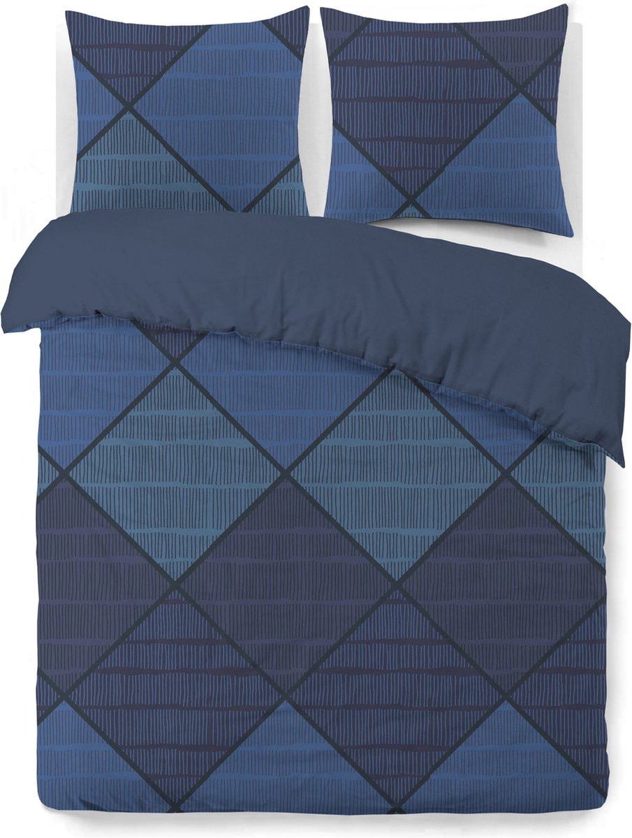 VISION Harold Dekbedovertrekset Blauw - 100% Katoen - Lits-jumeaux - Dekbedovertrek 240 x 220 cm met 2 kussenslopen 65 x 65 cm