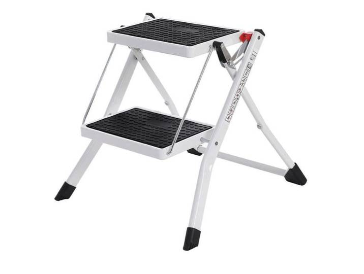 Marchepied pliant 2 marches antiderapant en acier fini en poudre - Capacite 150 kg - Noir