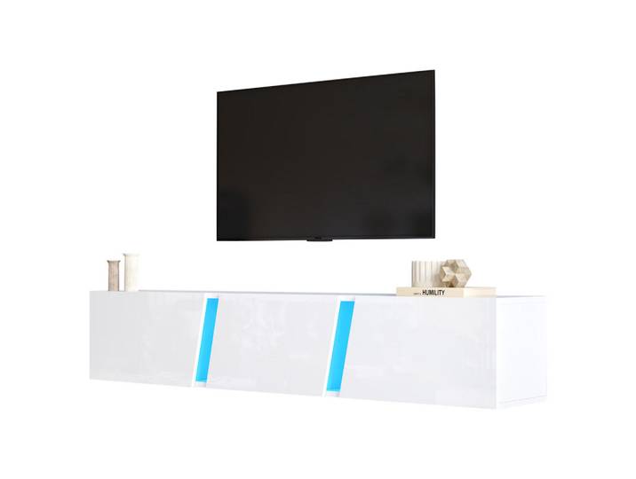 ComfortXL Lowboard De-40341 hängend, mit LED-Beleuchtung Weiß, 180x30x35 cm, Wohnzimmer, TV Möbel, Lowboards, Lowboards stehend