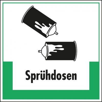 Schild I Abfallkennzeichen Sprühdosen, mit Symbol und Text, Kunststoff, 200x200mm