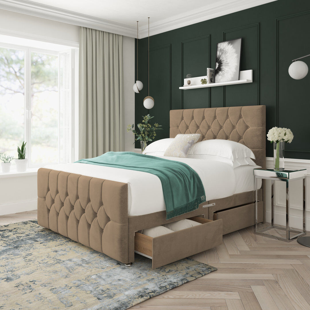 17 Stories Upholstered Divan Bed Double (4'6) Mink
