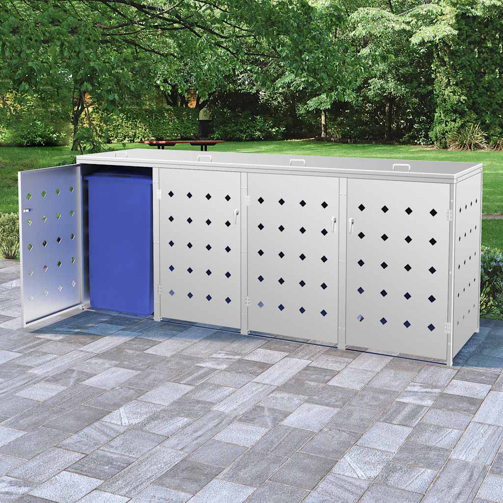 vidaXL Cobertizo contenedor de basura cuádruple acero inoxidable 240L Plateado