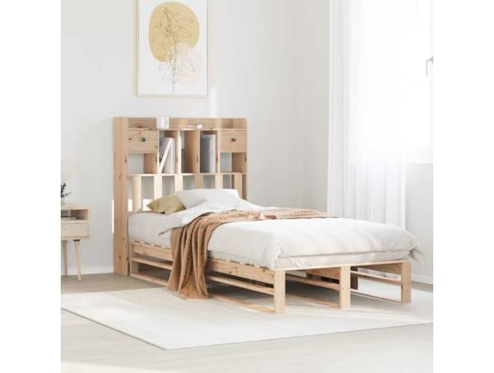 RJPLMFV Bücherbett, 90 x 190 cm, massives Kiefernholz Ohne Matratze, Lattenrost inklusive, integrierte Aufbewahrung, ersetzt Nachttisch