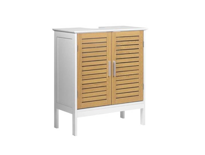 Meuble sous vasque de salle de bain avec portes persiennées Blanc 60x30x70 cm