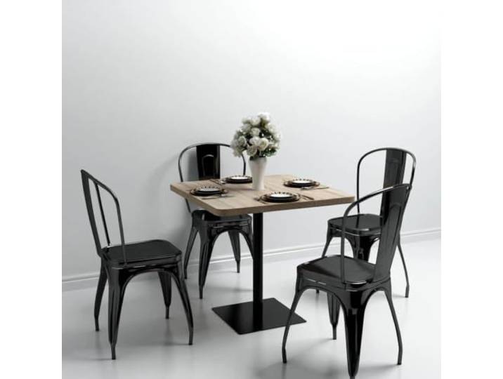 HEFZGDB Bistrotisch Quadratisch 80x80x75 cm MDF Tischplatte Eichenoptik mit Stahlgestell für Restaurant Cafe Bar, Elegantes Design Französisches Ambiente, Einfache Montage