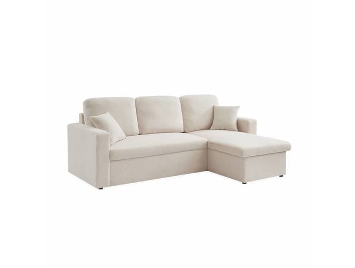 Canapé d'angle convertible bouclettes crème