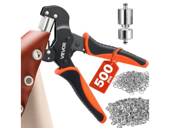 VEVOR Pince à Œillets 12 mm Kit d'Outils Œillets Rondelles Argentés 500 Pcs avec Emporte-pièce\, Bloc\, Outil de Perforation Manuelle pour Cuir\, Bâches\, Chaussures\, Tissus et DIY loisirs créatifs