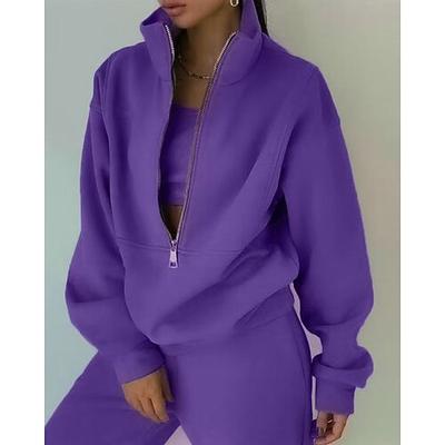 Damen Jogginghose Fleece-Trainingsanzug Trainingsjacke Reißverschluss 2 teilig Einfarbig Jacke und Jogginghose Kombination Herbst Waldgrün Marineblau Fitnessstudio Sport Laufen Thermowarm Winddicht