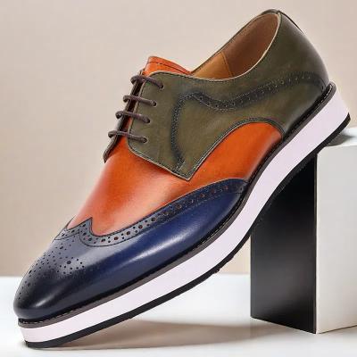 LightInthebox Men's Two-Tone Leather Derby Shoes – Stylish Orange and Blue Dress Shoes for Prom and Social Gatherings