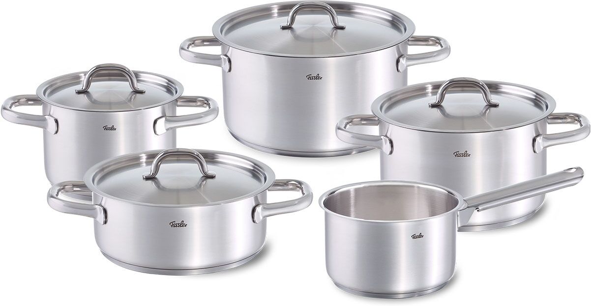 Topf-Set FISSLER "Family Line", silber (edelstahlfarben), Töpfe, extra breiter Schüttrand