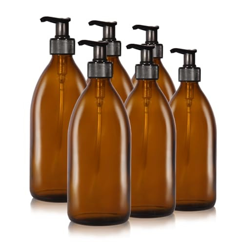 Oputec Set van 6 Amber Glazen Zeepdispensers van 500 ml met Pomp