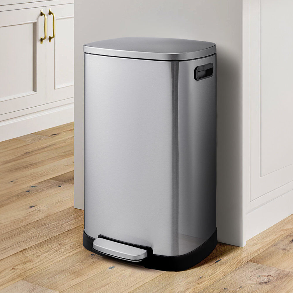 Belfry Kitchen Steinsel Stainless Steel Step On and Odour Seal Tilt Out Waste Bin Chrome 50L