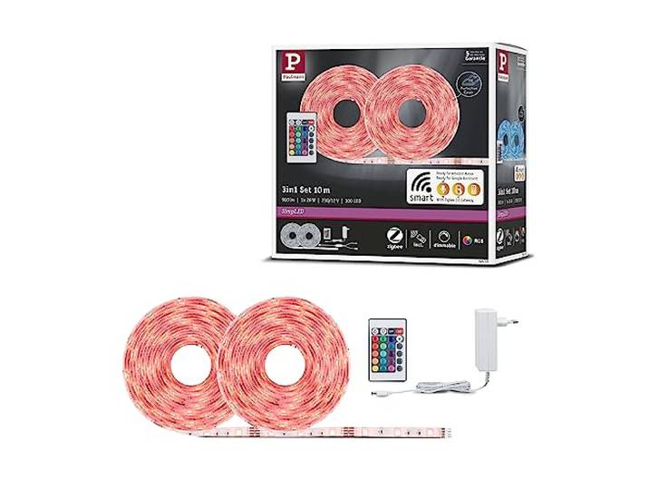 Paulmann 70535 Strip LED SimpLED Smart Home Zigbee RGB Kit complet 10m 26W 900lm 30LEDs/m RGB 36VA profilé pour bandes lumineuses