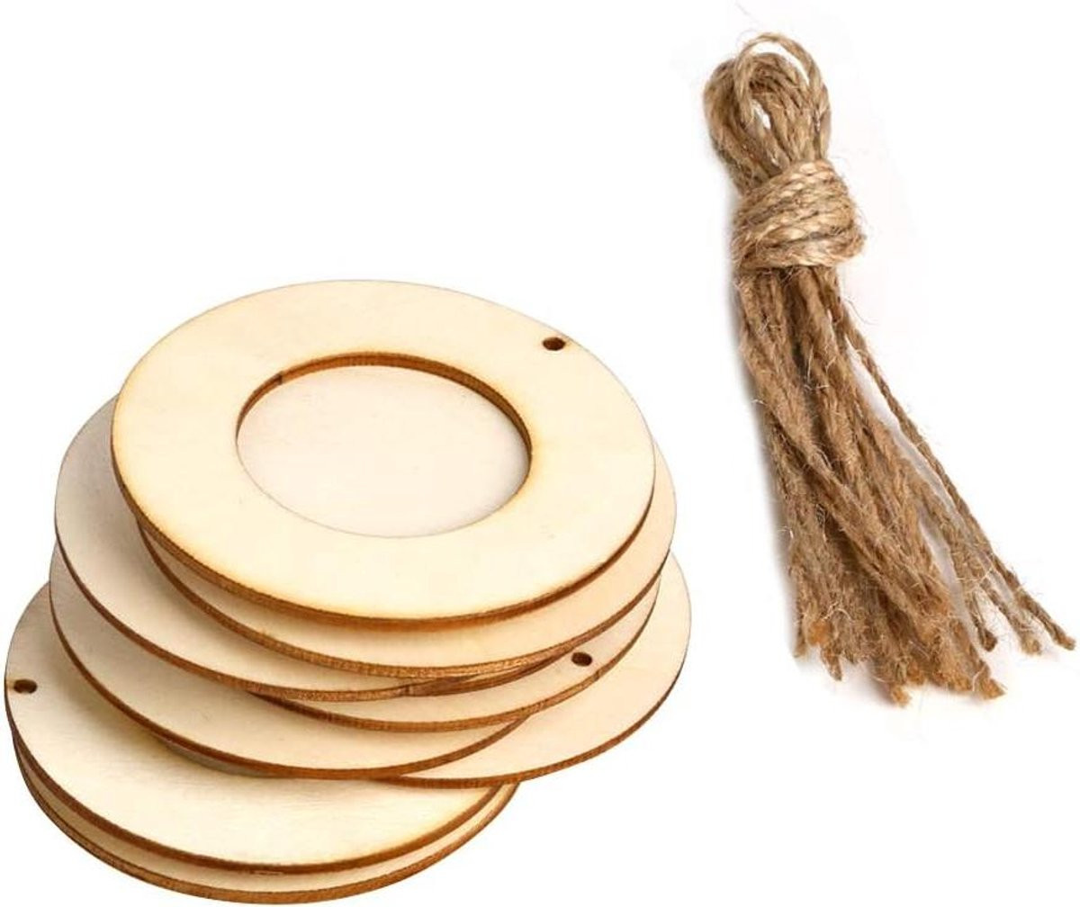 Set van 10 bruine ronde houten fotolijstjes voor decoratie in huis