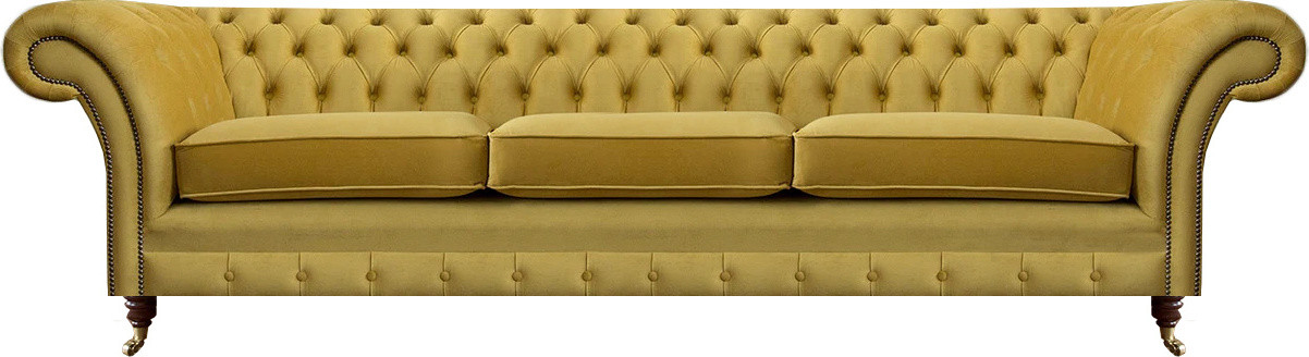 Chesterfield Luxus Driepersoonsbank Modern Geel Textiel