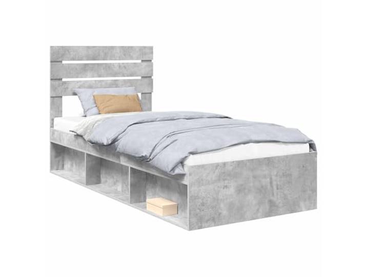 PUGYNBK Bettrahmen mit Kopfteil Grau Beton 100 x 200 cm Kiefer massiv, stabile Lamellen, einfache Reinigung, einfache Montage