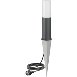 ledscom.de Wegelicht / Pollerleuchte GROPO mit Erdspieß und 2m Kabel für außen mit Premium Echtglashaube – UV-beständig, kein Vergilben, IP44, 41 cm, anthrazit, 1x E27 471lm, extra-warmweiß