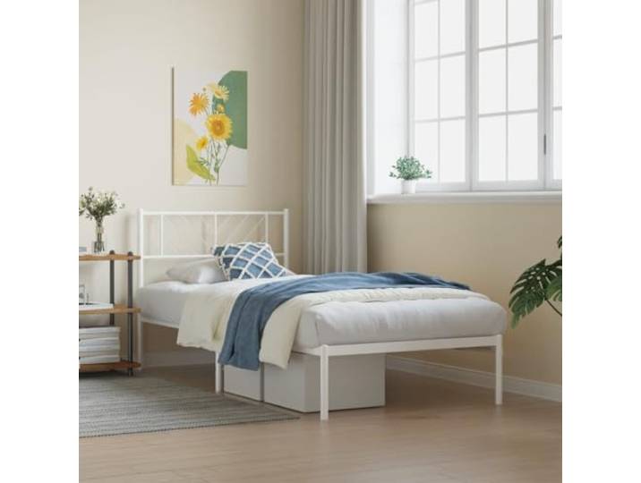 LLEZKBR Möbelartikel-Metallbettrahmen mit Kopfteil weiß 90x190 cm Einzelbett