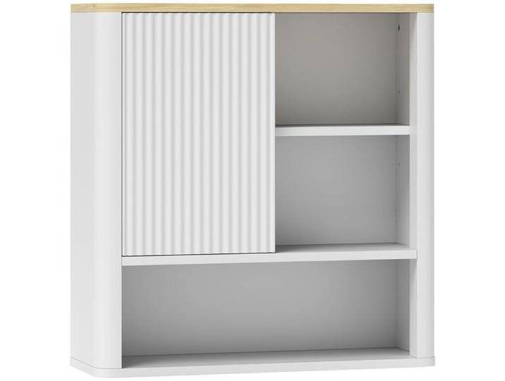 YWJ Armoire de salle de bain murale avec porte coulissante 5 compartiments et étagères réglables 60x20x62 cm blanc