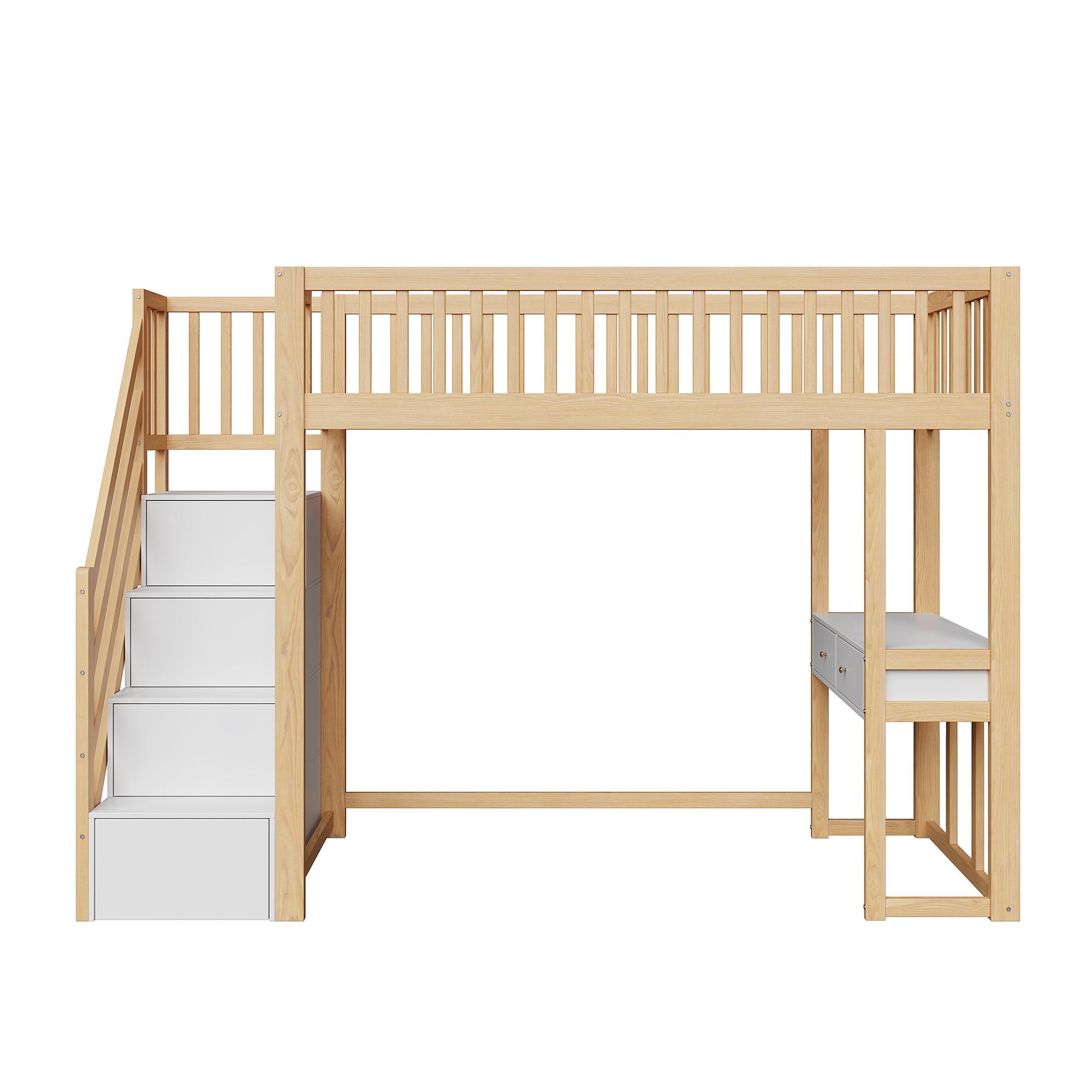 Kinder-Etagenbett - 90 x 200 cm - Stauraum - Treppe - Rausfallschutz - Stabile Leiter - Beige