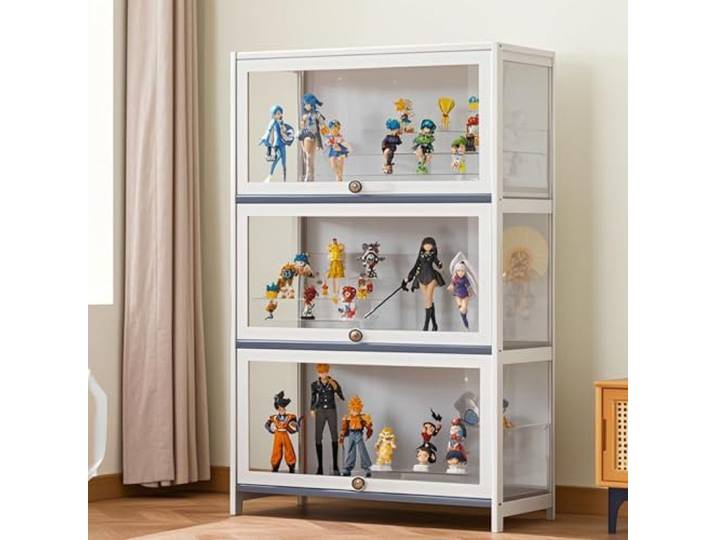 Hggdsac Vitrine mit AcryltüR, Antiker Sammlungsschrank, Großer Kapazität Klare Regal Vitrine, Holzvitrine, Versiegelt und staubdicht, Starke Tragfähigkeit, Einzelschicht, 80cm×33cm×106cm-Weiß