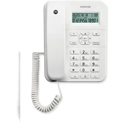 Motorola CT202 Weiß Schnurtelefon, 10 Speicher, Freisprechen, Musik, Anrufer-ID, Wahlwiederholung – Weiß