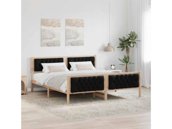Massives Kiefernholz Polsterung Modern Schlafzimmer 180 x 200 cm Braun Bettrahmen Schwarz 180x200 cm Massives Kiefernholz Bettgestell mit Polster Kopfteil Lattenrost Stabil Stilvoll Schlafzimmer