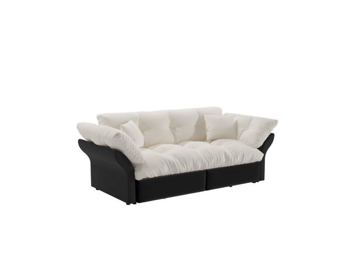 Canapé-lit convertible – 2 places – velours, avec 2 coussins, beige