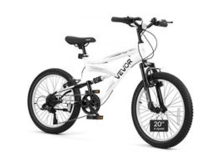 VEVOR Mountainbike 20 Zoll 6-Gang Fahrrad Kohlenstoffstahl mit Vollfederung für Freizeitfahrten in Parks und auf Radwegen, mit Verstellbarem Sattel, Klingel, Reflektoren, Lichthalterung und Bremsen