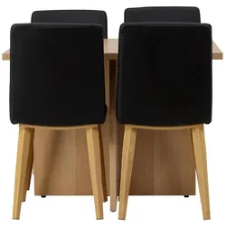 Ebuy24, Essgruppe, Leo Essgruppe Esstisch Eichen-Dekor 4 Stühle PU-Kunstleder schwarz. (MDF, Stahl)