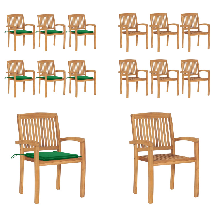vidaXL Stapelbare Gartenstühle mit Kissen 6 Stk. Massivholz Teak - Gartenstuhl - Gartenstühle - Holzstuhl - Holzstühle