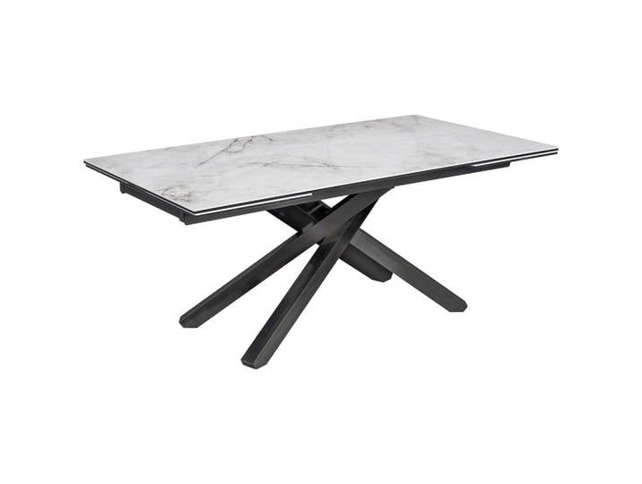 Novel Esstisch, Schwarz, Weiß, Metall, Glas, Keramik, rechteckig, Flachrohr, 98x76x180-280 cm, ausziehbar, Esszimmer, Tische, Esstische, Glastische