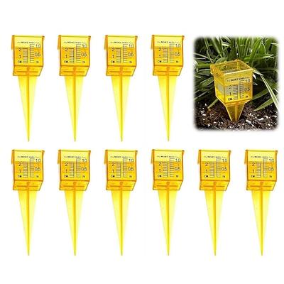 10 Stück Regenmesser, 1,8-Regenmesser mit breiter Öffnung, leuchtend gelbes Messinstrument zur Wassermessung im Freien für Rasen, Hof, Garten und Topfpflanzen