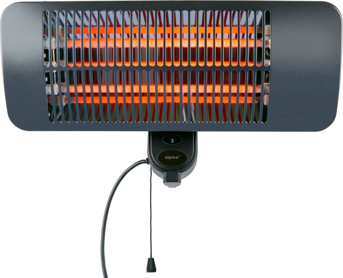 Alpina infrarood terrasverwarmer, hangende verwarmingsstraaler, 2000W, 3 warmtestanden, spatwaterdicht (IP34)