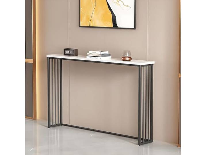 SXKLYRF Konsolentisch Schmal, Flur Regal, Sofatisch mit Metallrahmen, Beistelltisch Schmal, Schlichtes und Stilvolles Aufbewahrungsregal(Black,150x20x80cm/59x8x31in)