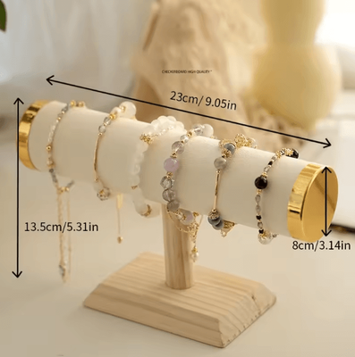 Uplift Curations EleganceBar T Bar Jewelry Display Stand Rack For Necklaces Bracelets Watches Hairbands Gold Minimalist Organizer Holder white