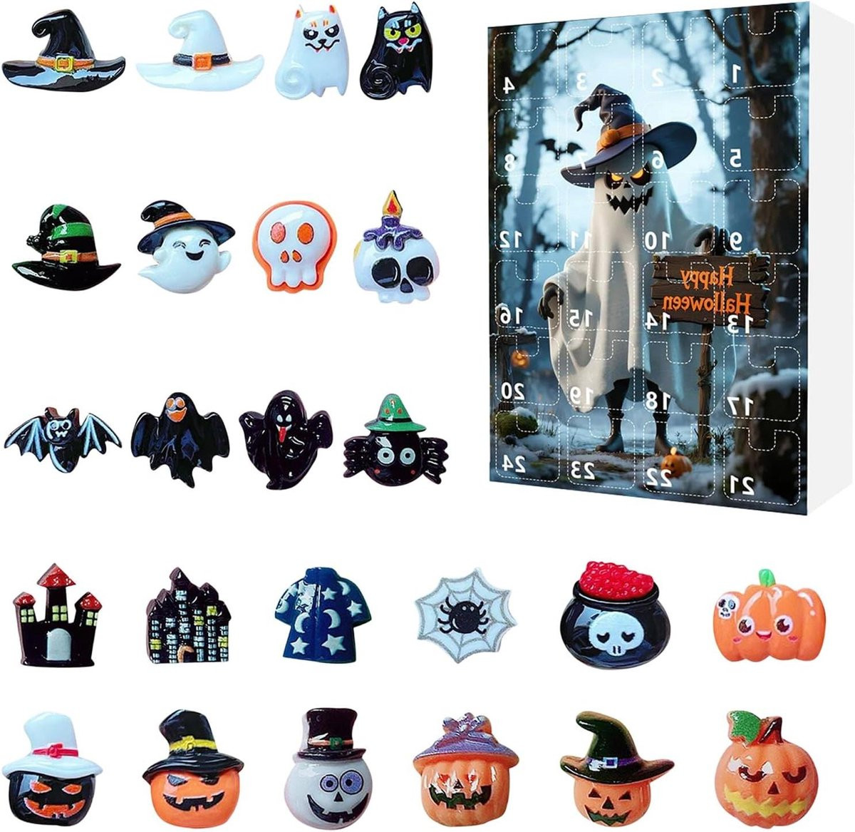 Adventskalender Halloween Collectie voor volwassenen - Kleurrijk Hars Ontwerp - 27 x 18,5 x 3,5 cm
