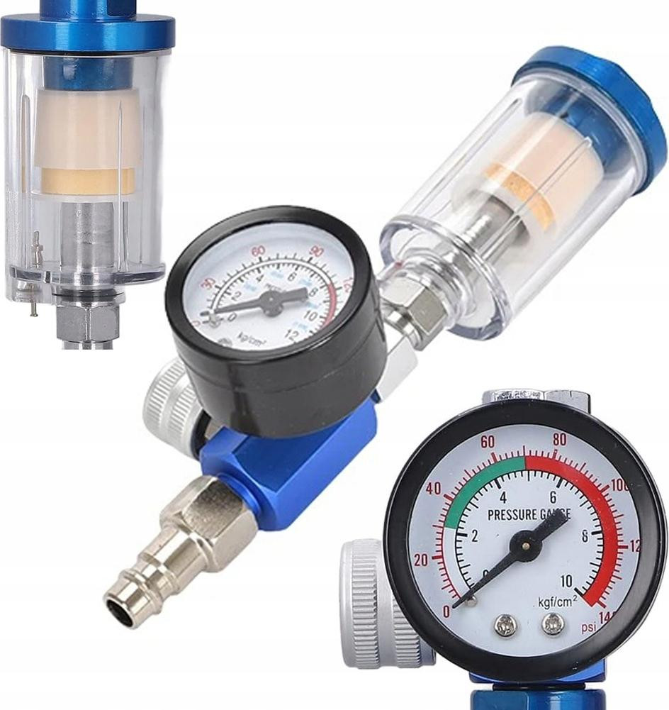 ROSFIX Drukregelaar Spuitpistool met Waterafscheider en Kom, 1/4" 7 BAR, 0–140 PSI, Aluminium en Kunststof, voor HVLP