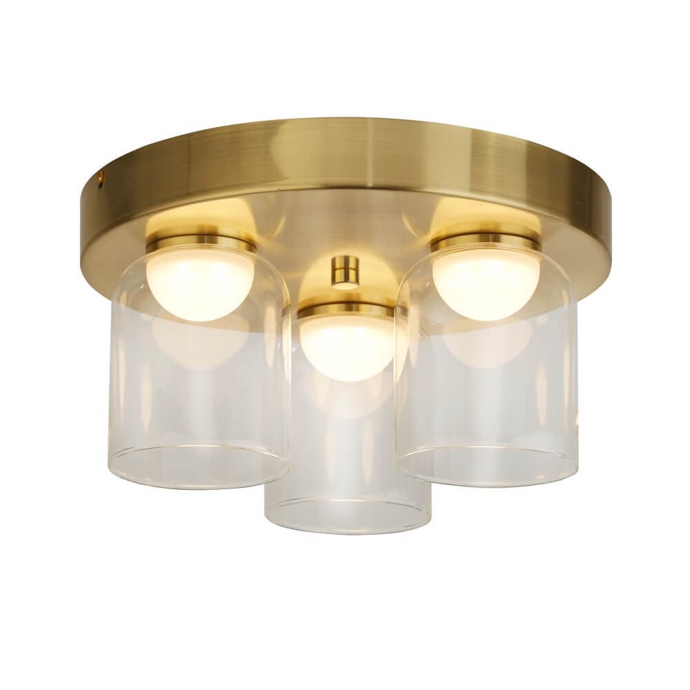 Searchlight Highball badkamer plafondlamp messing met transparante glazen cilinder