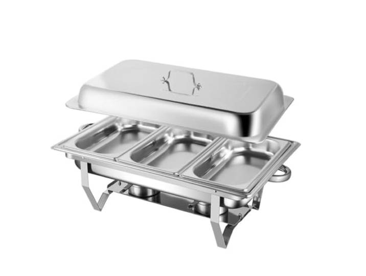 Chafing Dishes for Buffet, Buffet-Set aus Edelstahl Kochtopf-Kombination, Wärmer for Veranstaltungen und Hochzeiten(Silver,3-Compartment)