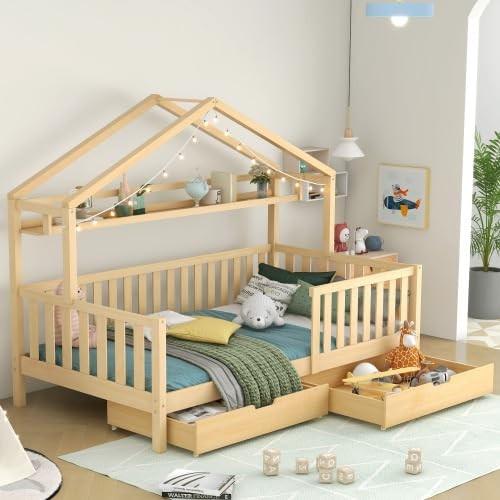 Kinderbett mit Schublade aus Massivholz für das Schlafzimmer