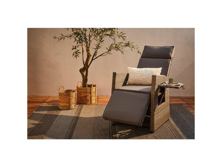 Ambia Garden Garten-Relaxsessel, Grau, Metall, Kunststoff, Füllung: Schaumstoff, 57x73x105 cm, integrierter Tisch, Gartenmöbel, Liegestühle