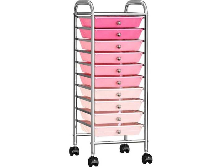 vidaXL Chariot à tiroirs avec 10 tiroirs Ombre Rose Plastique