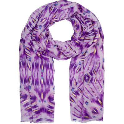 Schal STYLEBREAKER "Schal Batik Muster Metallic Streifen", Damen, lila (flieder, violett), Obermaterial: 50% Viskose CV. 50% Baumwolle CO., Modisch, Modetücher Schal