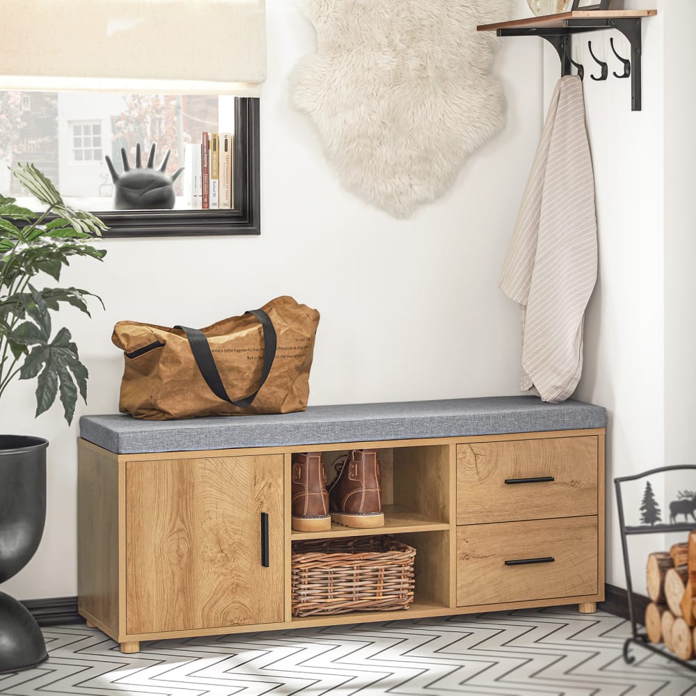 SoBuy Banc de rangement à chaussure effet bois Beige 110x47x35cm